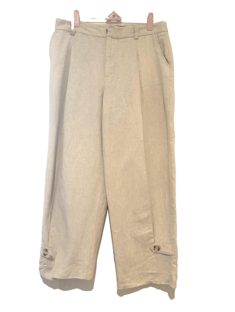 Zara cropped capri pants sz M beige cotton/linen blend wide barrel leg CC